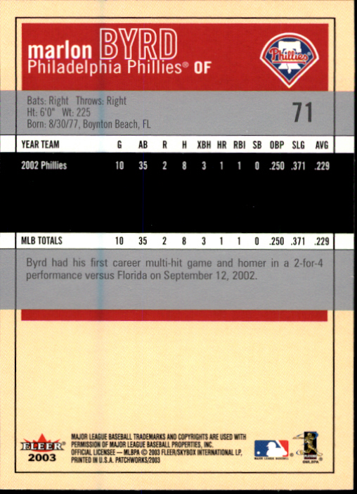 2003 Fleer Patchworks Baseball "Main Set" Cards - Picture 133 of 189
