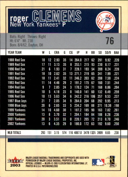 2003 Fleer Patchworks Baseball "Main Set" Cards - Picture 143 of 189