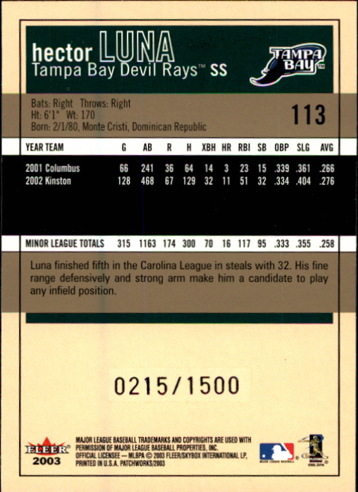 2003 Fleer Patchworks Baseball "Main Set" Cards - Picture 185 of 189