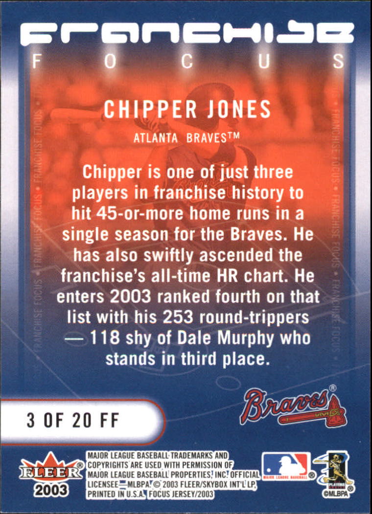 2003 Fleer Focus JE Franchise Focus #3 Chipper Jones back image