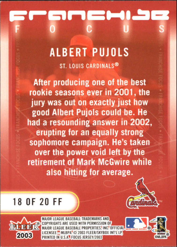 2003 Fleer Focus JE Franchise Focus #18 Albert Pujols back image