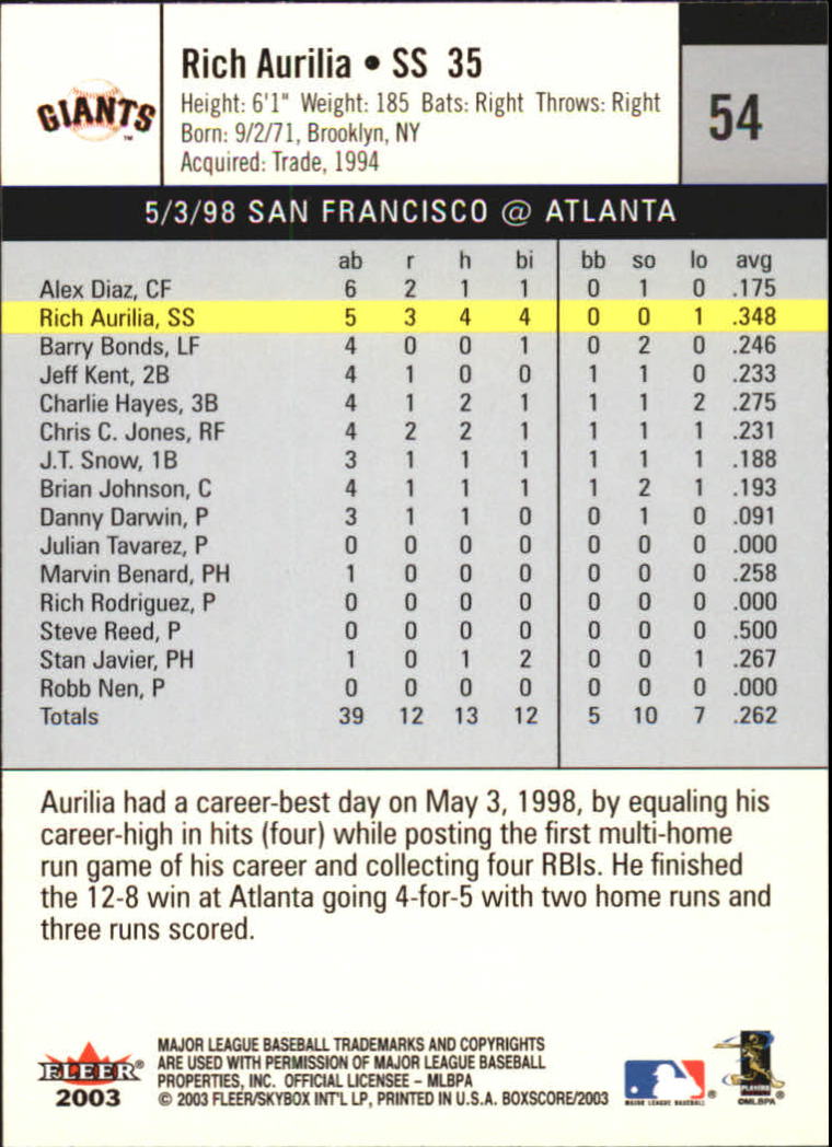B1527- 2003 Fleer Box Score BB Cards 1-245 +Inserts -You Pick- 15+ FREE US SHIP - Picture 103 of 249