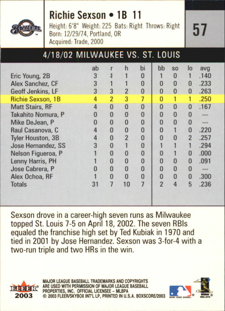 B1527- 2003 Fleer Box Score BB Cards 1-245 +Inserts -You Pick- 15+ FREE US SHIP - Picture 109 of 249