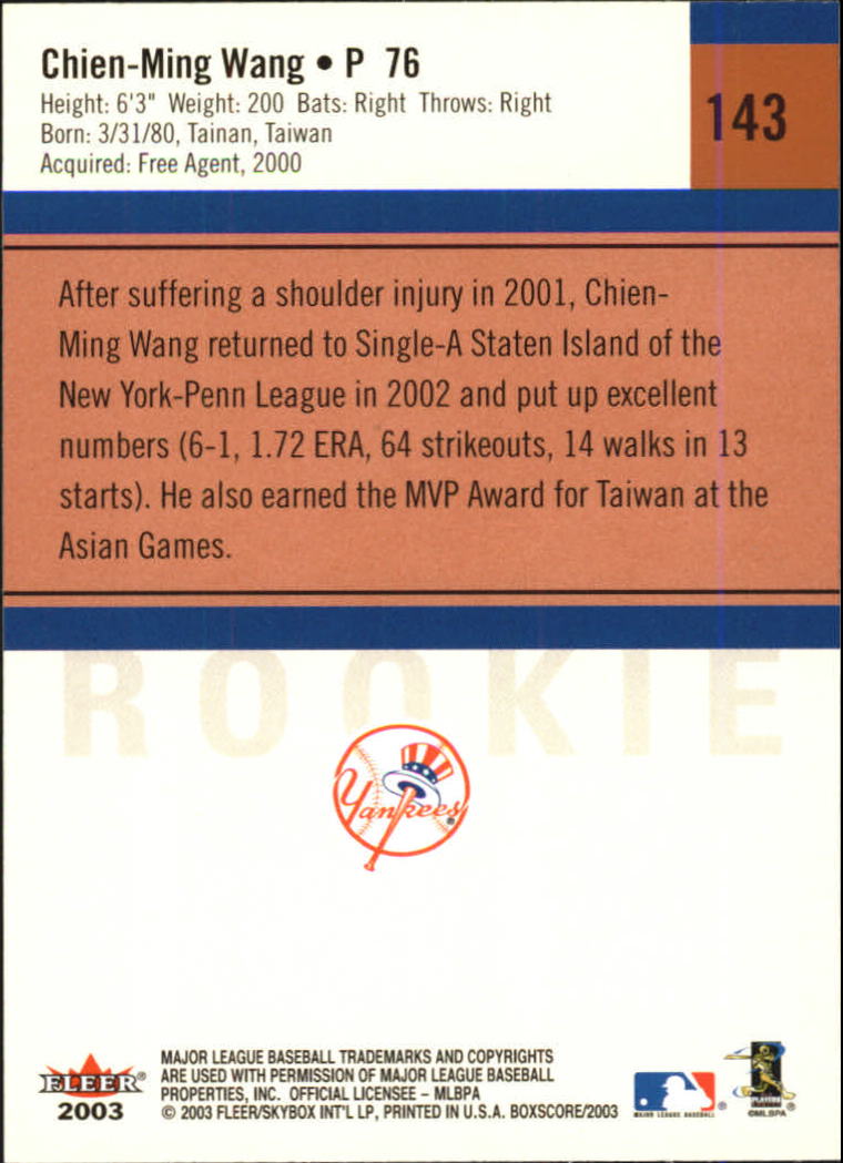 2003 Fleer Box Score #143 Chien-Ming Wang RS RC back image