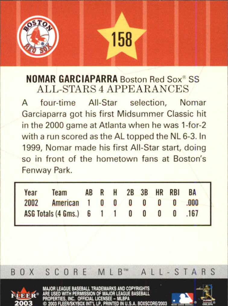 2003 Fleer Box Score #158 Nomar Garciaparra AS back image