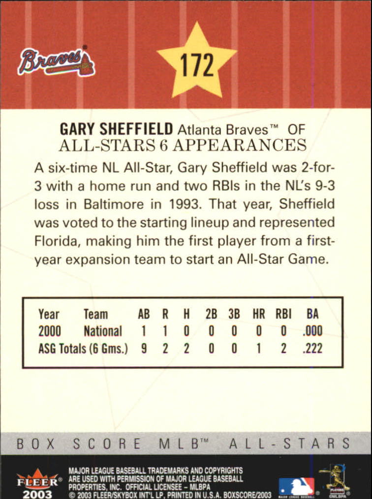 2003 Fleer Box Score #172 Gary Sheffield AS back image