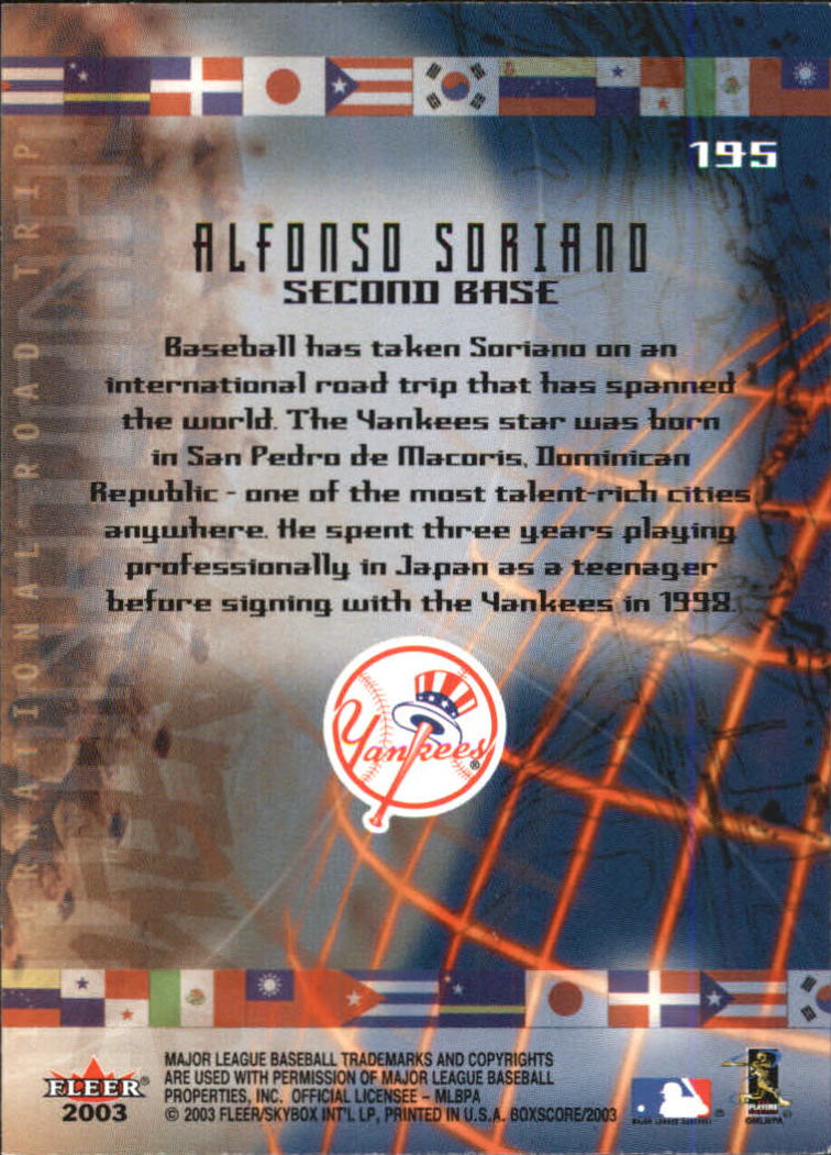 2003 Fleer Box Score #195 Alfonso Soriano IRT back image