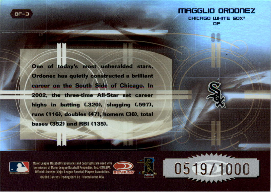 2003 Donruss Elite Back to the Future #3 Magglio Ordonez back image