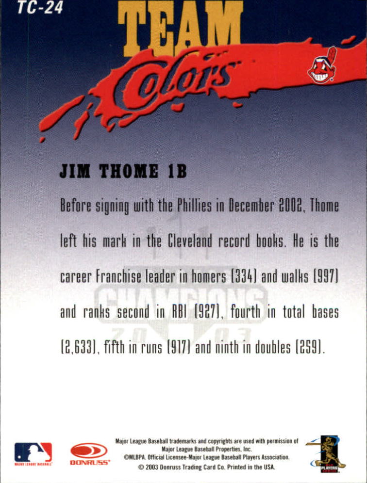 2003 Donruss Champions Team Colors #24 Jim Thome back image