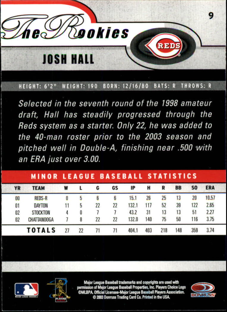 2003 Donruss Rookies #9 Josh Hall RC back image