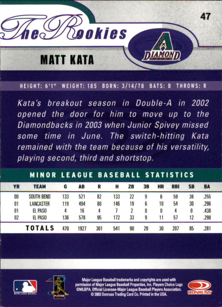 2003 Donruss Rookies #47 Matt Kata RC back image