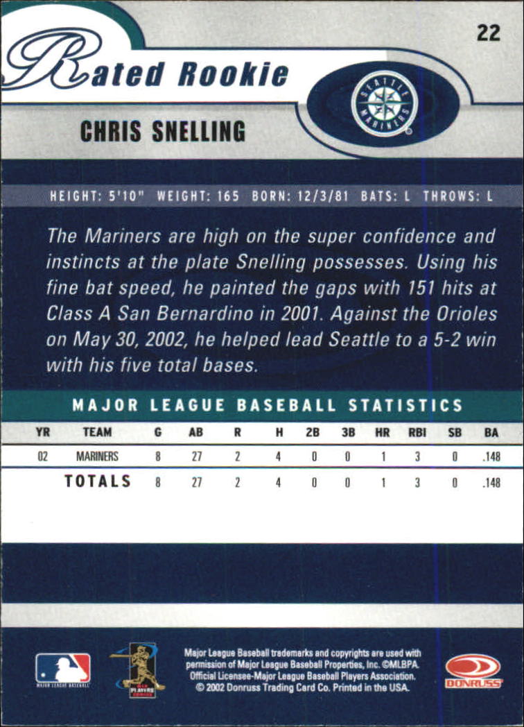 2003 Donruss #22 Chris Snelling RR back image
