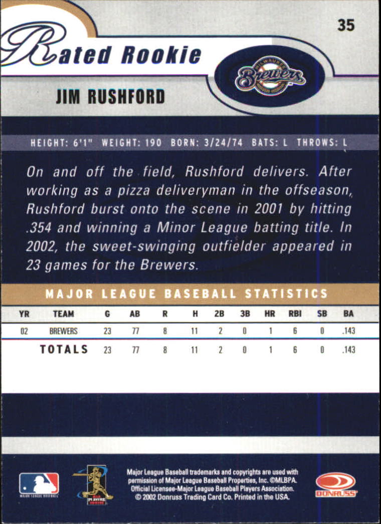 2003 Donruss #35 Jim Rushford RR back image
