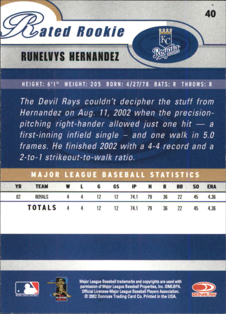 2003 Donruss #40 Runelvys Hernandez RR back image