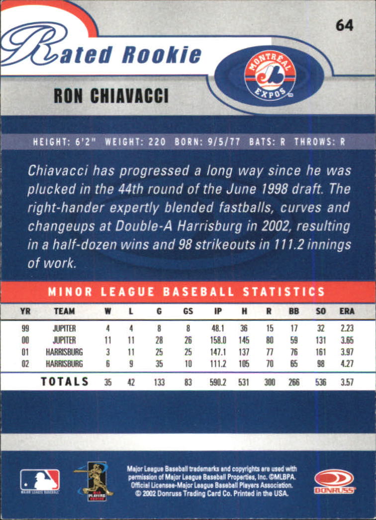 2003 Donruss #64 Ron Chiavacci RR back image