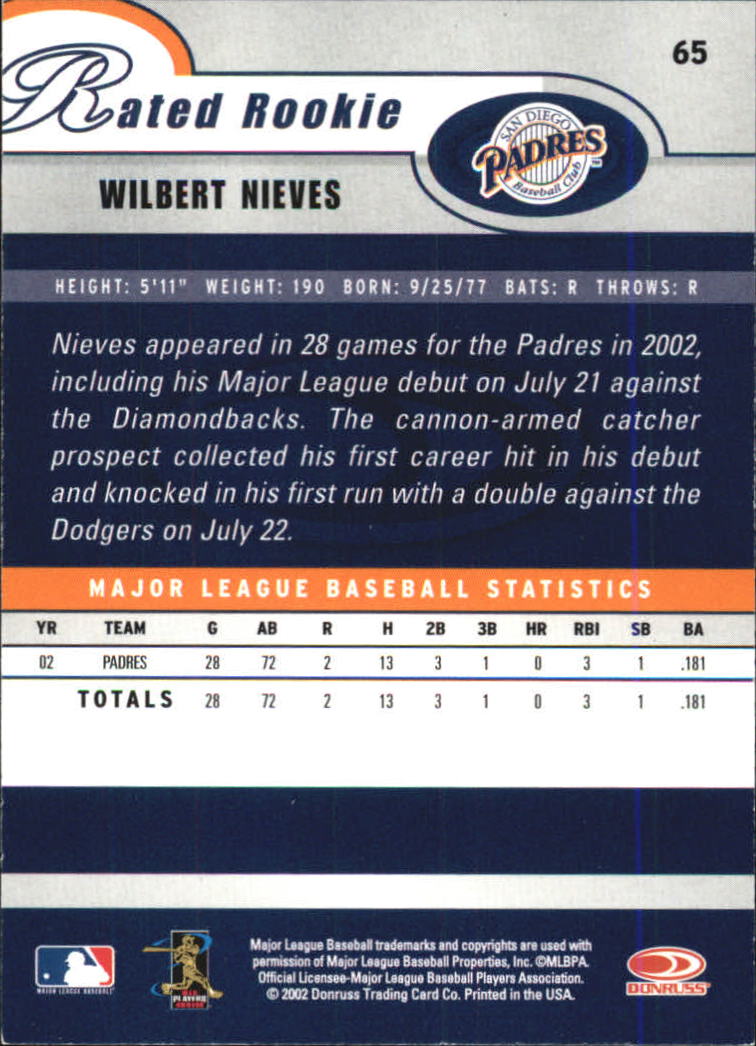 2003 Donruss #65 Wiki Nieves RR back image
