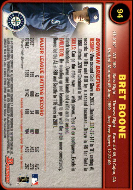 2003 Bowman #94 Bret Boone back image