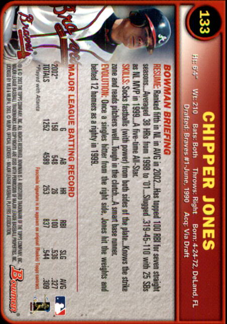 2003 Bowman #133 Chipper Jones back image