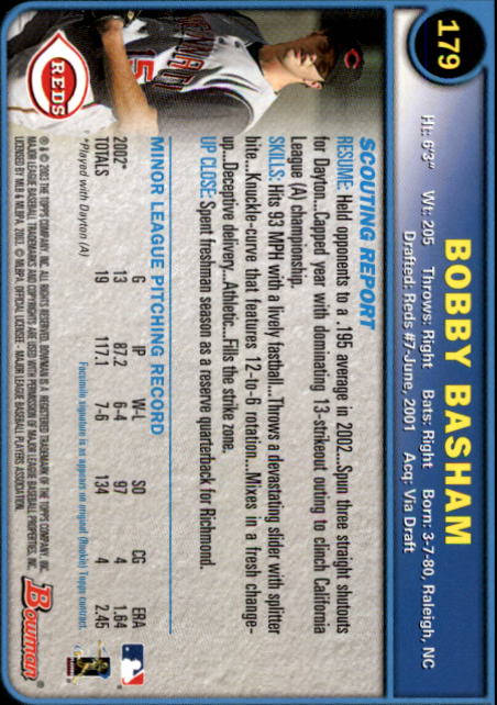 2003 Bowman #179 Bobby Basham RC back image
