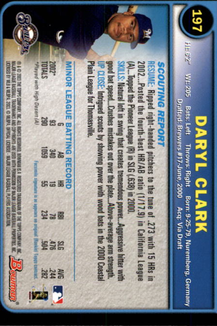2003 Bowman #197 Daryl Clark RC back image