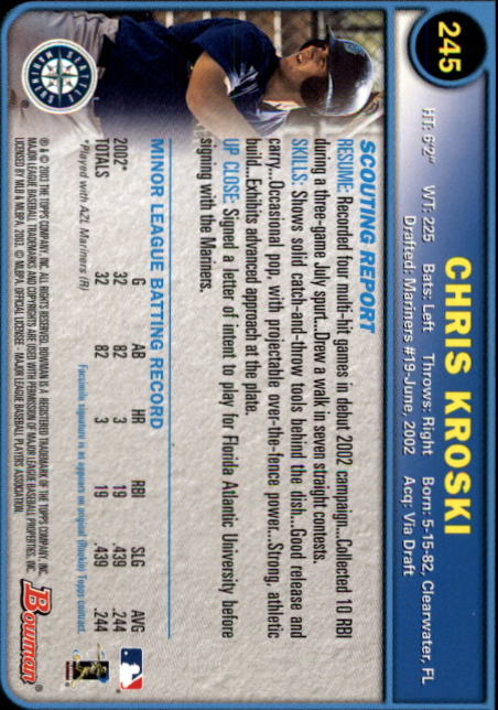 2003 Bowman #245 Chris Kroski RC back image