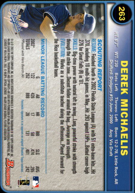 2003 Bowman #263 Derek Michaelis RC back image