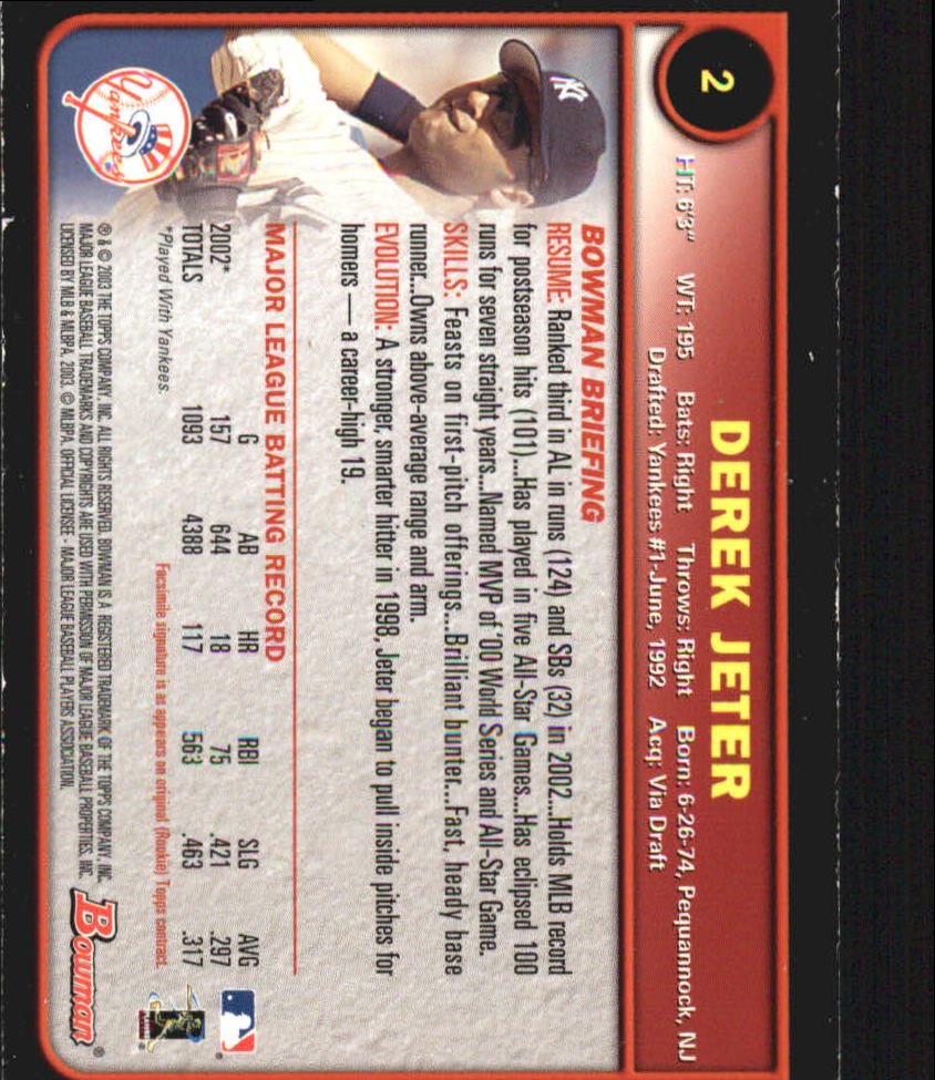 2003 Bowman Gold #2 Derek Jeter back image