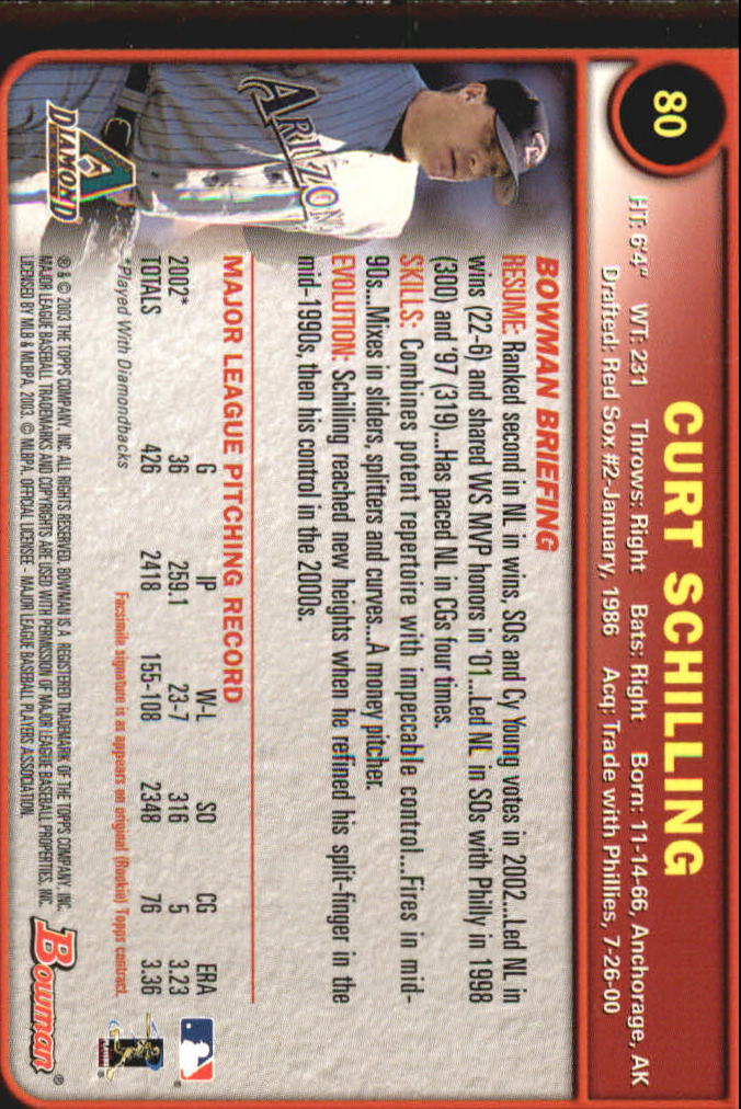 2003 Bowman Gold #80 Curt Schilling back image
