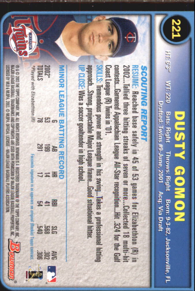 2003 Bowman Baseball "Gold" Parallel Cards - Picture 237 of 337