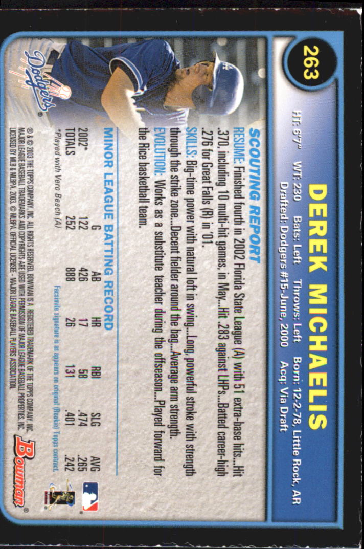 2003 Bowman Gold #263 Derek Michaelis back image