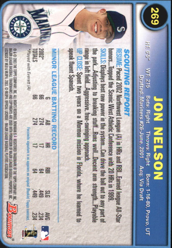 2003 Bowman Gold #269 Jon Nelson back image