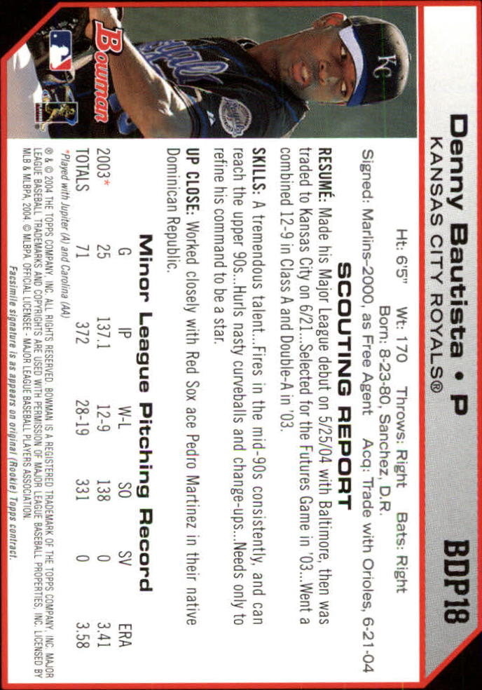 2004 Bowman Draft #18 Denny Bautista back image