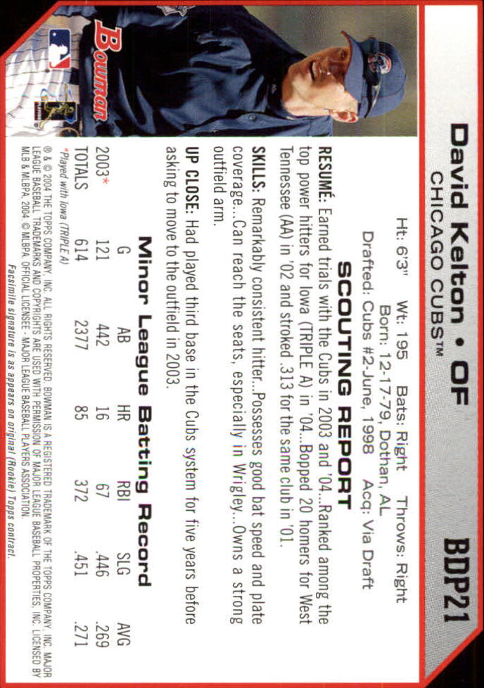 2004 Bowman Draft #21 David Kelton back image