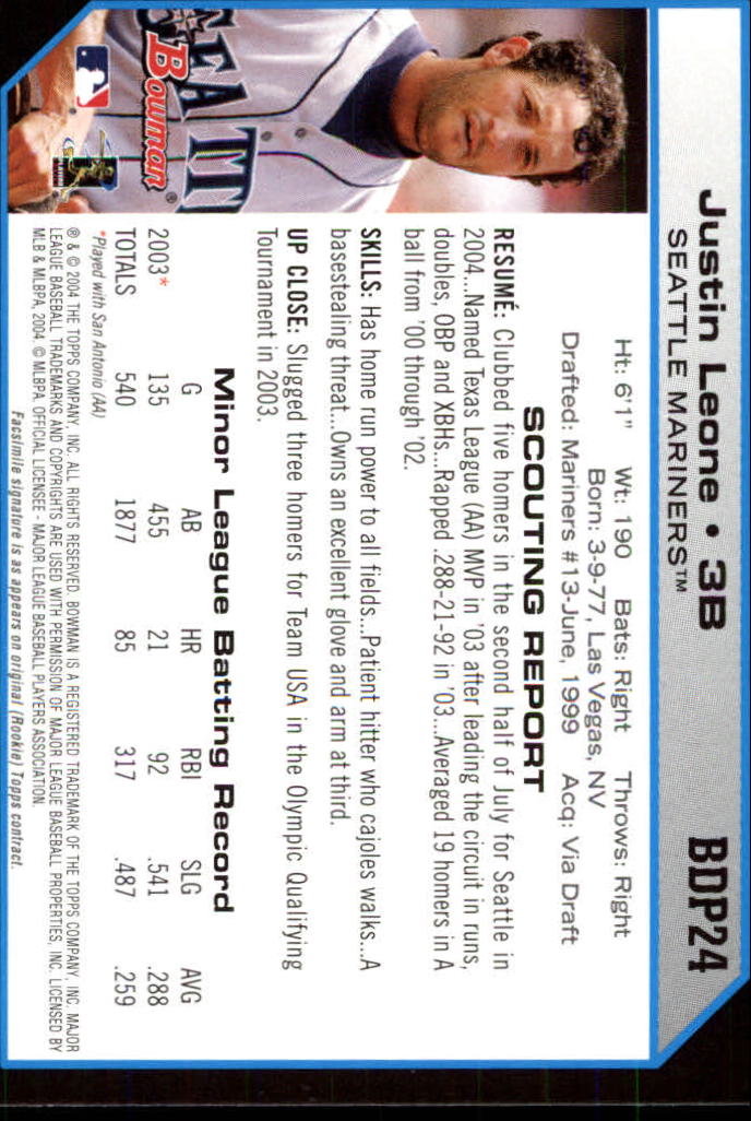 2004 Bowman Draft #24 Justin Leone RC back image