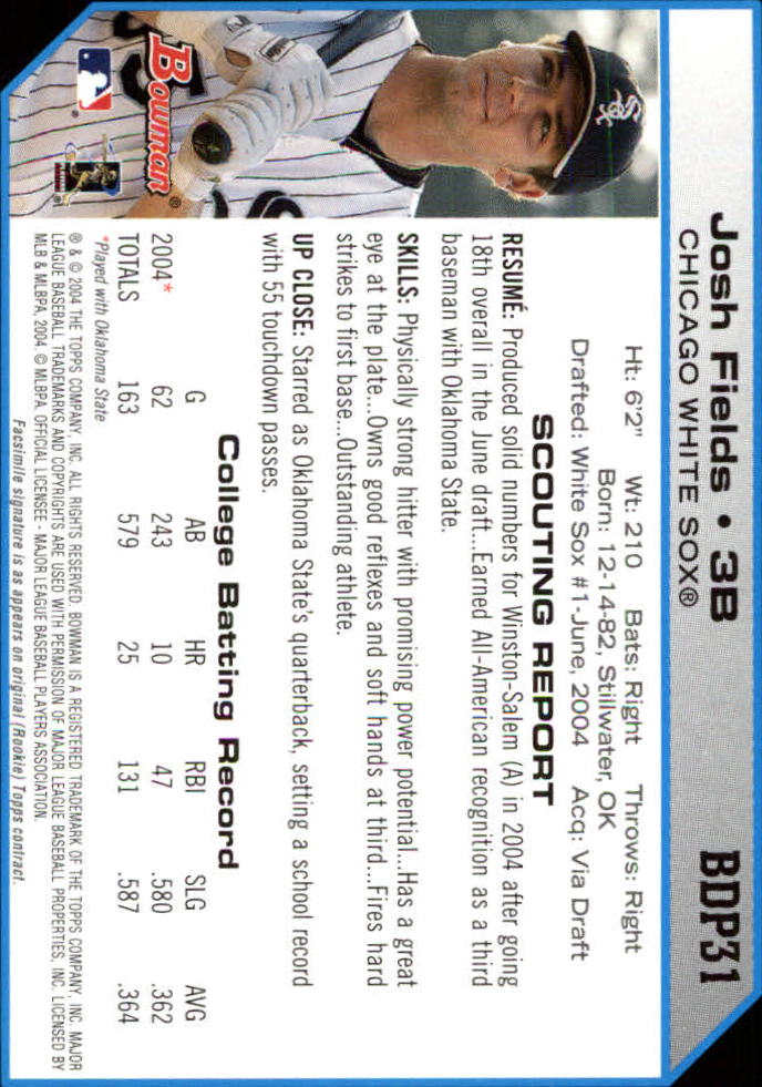 2004 Bowman Draft #31 Josh Fields RC back image