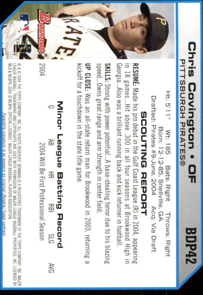 2004 Bowman Draft #42 Chris Covington RC back image