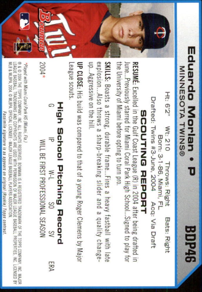 2004 Bowman Draft #46 Eduardo Morlan RC back image