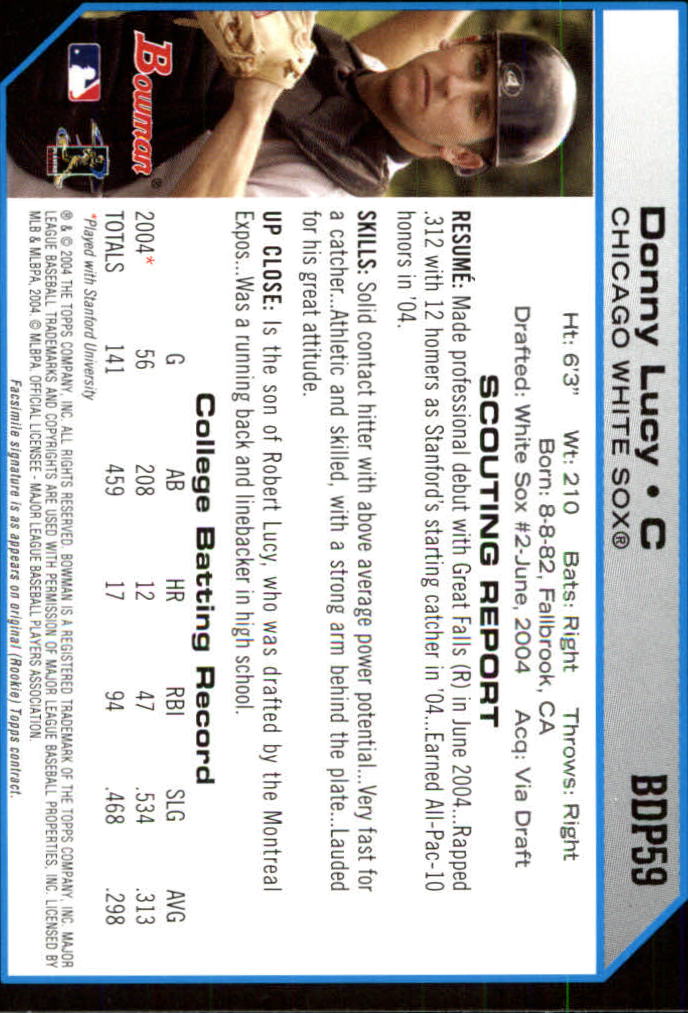 2004 Bowman Draft #59 Donny Lucy RC back image