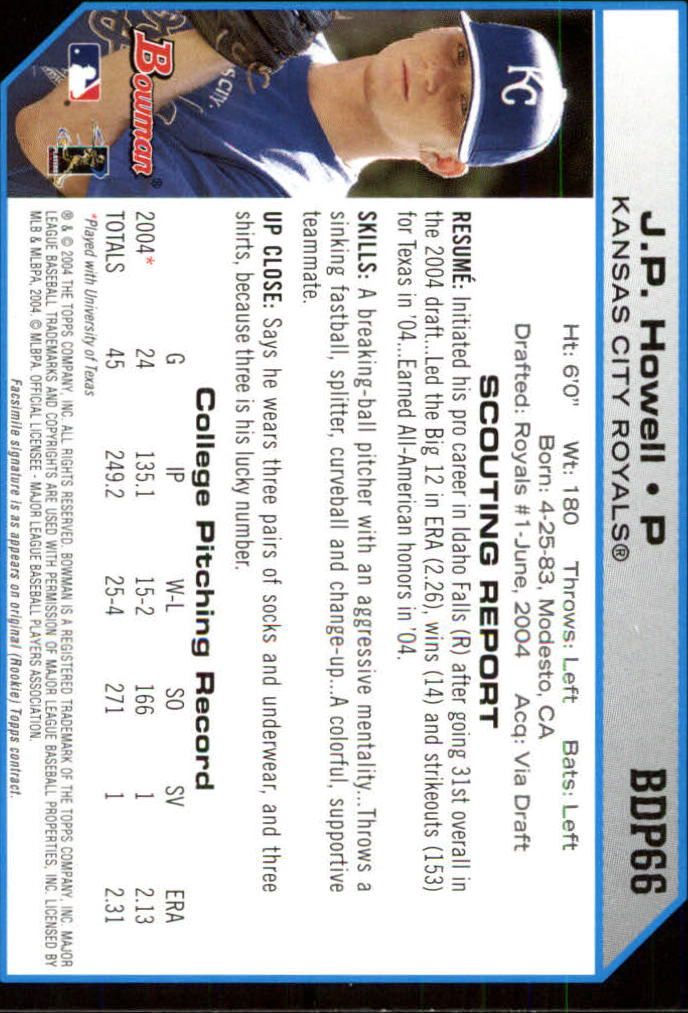 2004 Bowman Draft #66 J.P. Howell RC back image