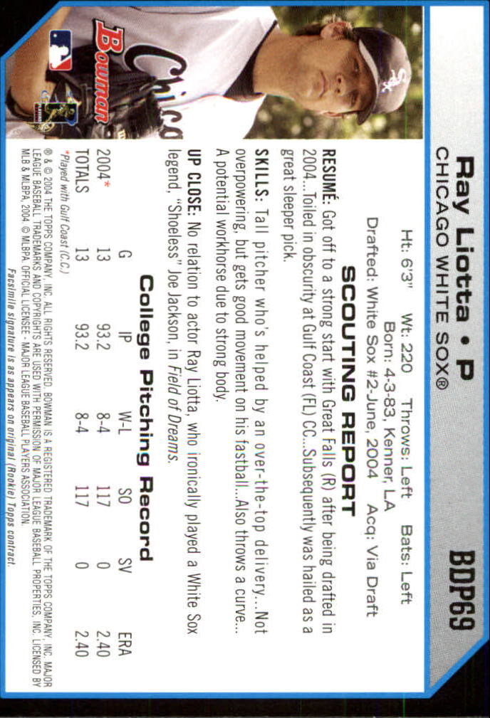 2004 Bowman Draft #69 Ray Liotta RC back image