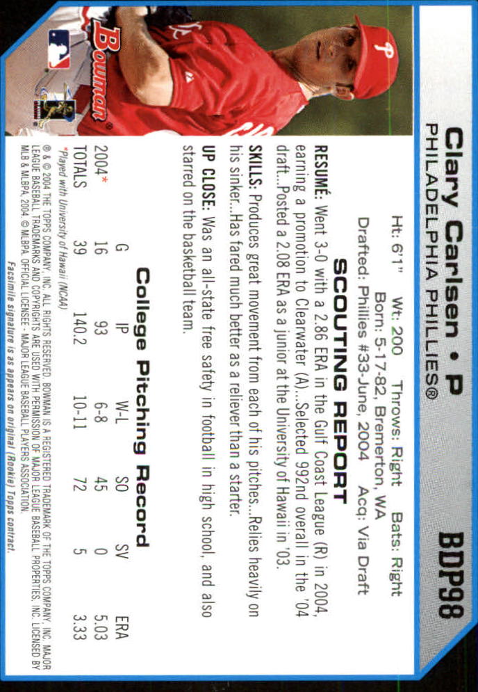 2004 Bowman Draft Baseball Card Pick (Base) - Picture 181 of 301