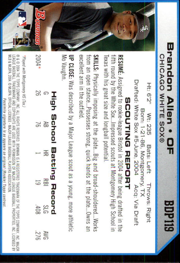 2004 Bowman Draft #119 Brandon Allen RC back image