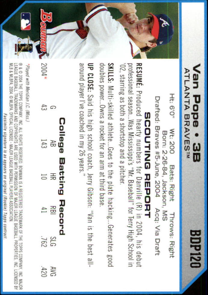 2004 Bowman Draft #120 Van Pope RC back image