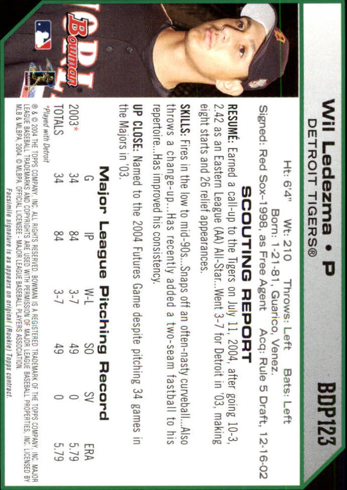 2004 Bowman Draft #123 Wil Ledezma back image