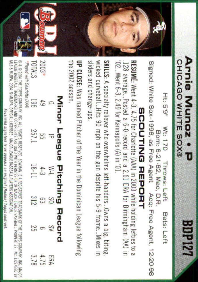 2004 Bowman Draft #127 Arnie Munoz back image