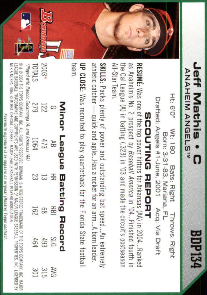 2004 Bowman Draft #134 Jeff Mathis back image