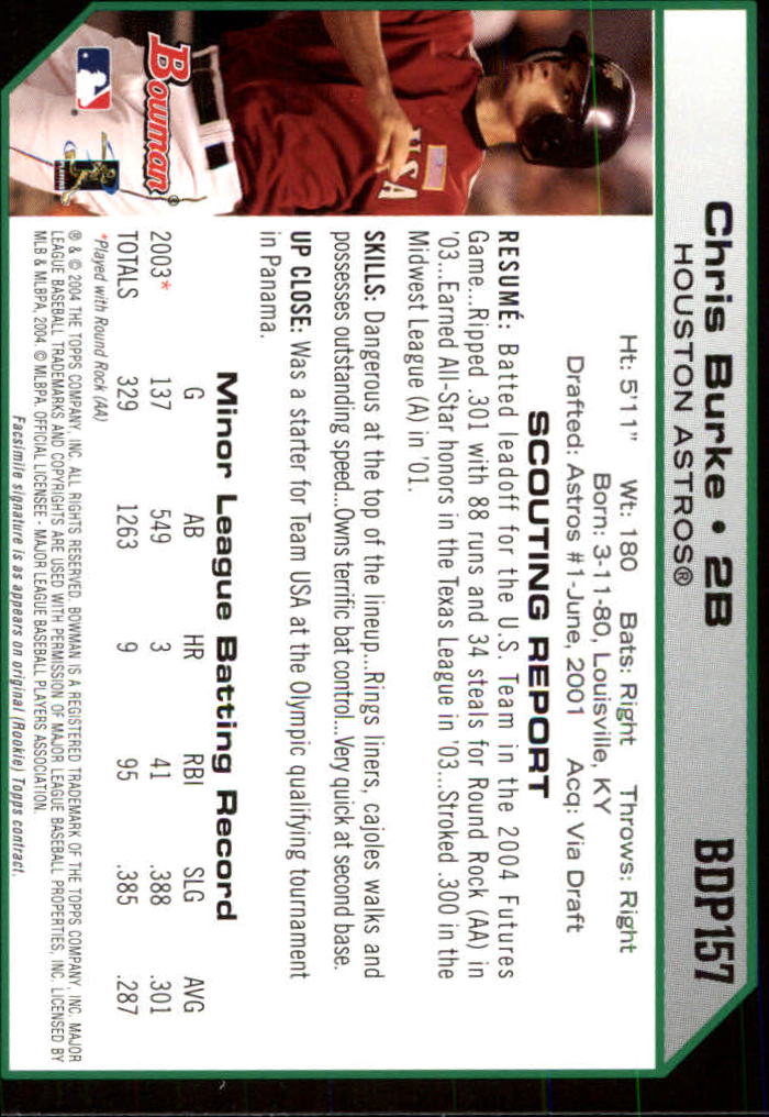 2004 Bowman Draft #157 Chris Burke back image