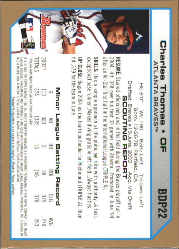 2004 Bowman Draft Gold #22 Charles Thomas back image