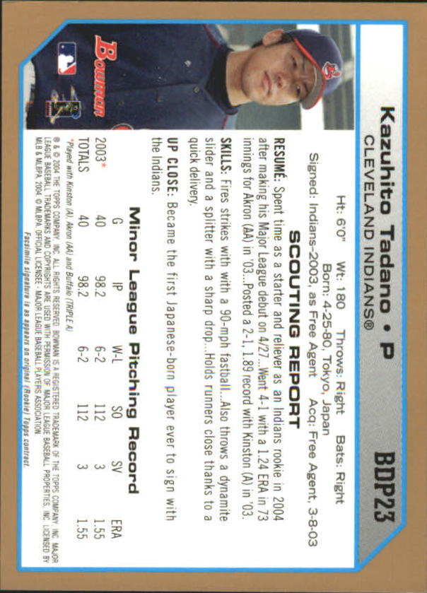 2004 Bowman Draft Gold #23 Kazuhito Tadano back image