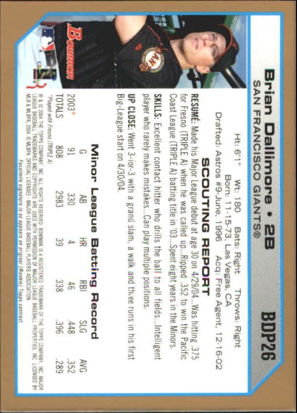 2004 Bowman Draft Gold #26 Brian Dallimore back image